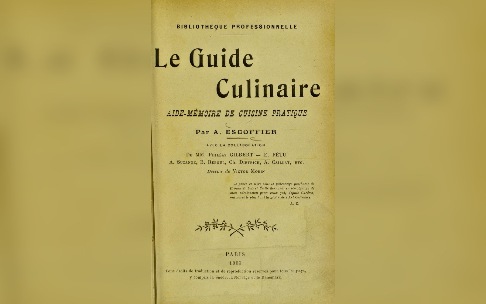 Title page of Escoffier's "Le Guide Culinaire" cookbook, published in Paris in 1903